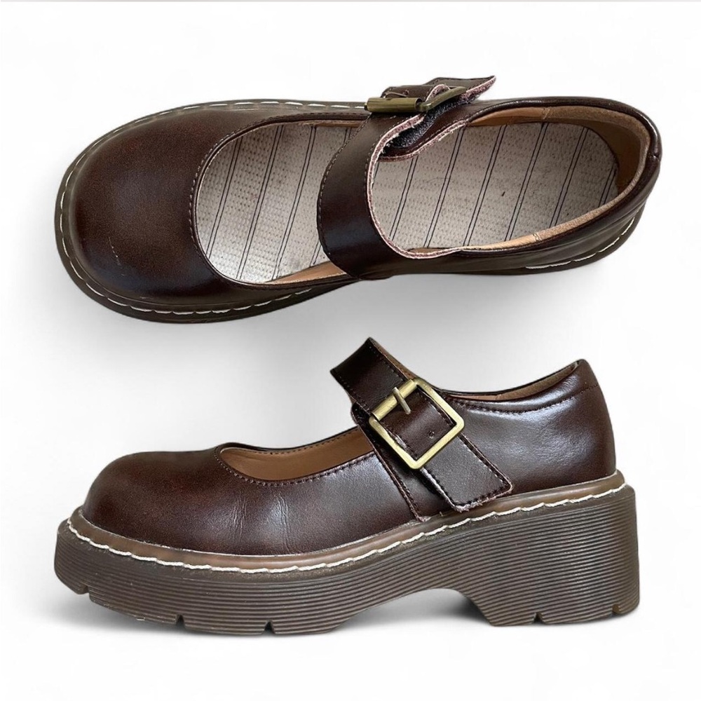 Women’s Brown Mary Jane Platform Shoes with Buckle